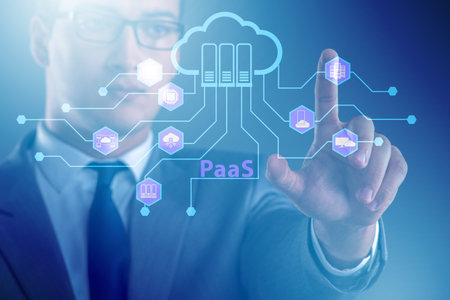 Businessman in platform as a service conceptの写真素材