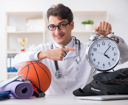 Doctor going to sports during lunch breakの写真素材