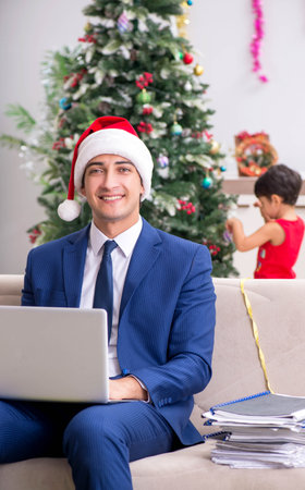 Busy employee working from homeの写真素材