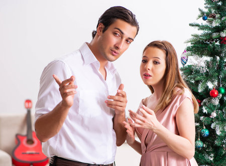 Young couple on romantic christmas dateの写真素材