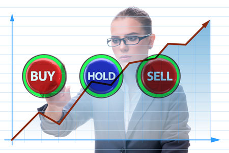 Concept of commercial choices between buying holding and sellingの写真素材