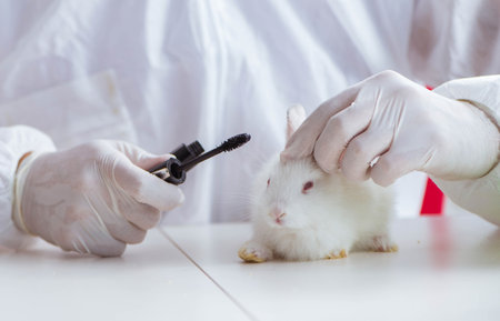 White rabbit in scientific lab experimentの写真素材