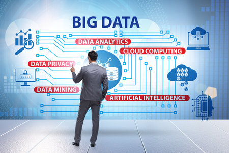 Big data concept illustraion in modern computing with businessmaの写真素材