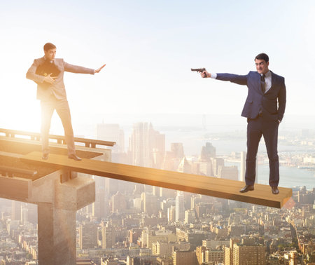 Interdependancy concept with two businessmenの写真素材