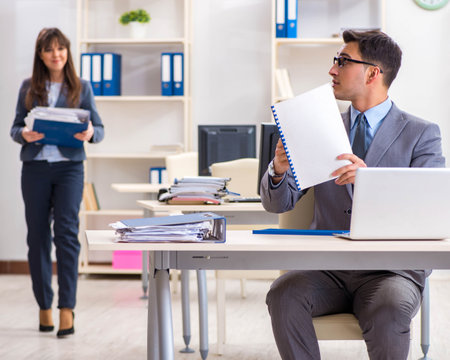 Man and woman working in the officeの写真素材