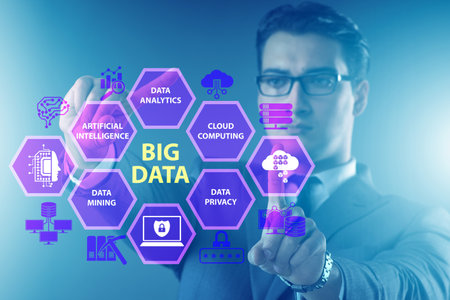 Big data concept with businessman pressing virtual buttonの写真素材