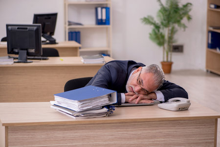 Aged businessman employee sitting in the officeの写真素材