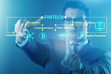 Businessman in financial technology fintech conceptの写真素材