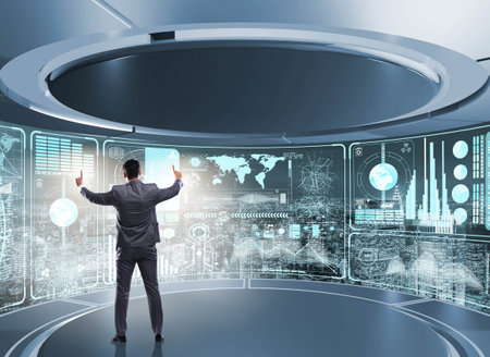 Businessman trading in world stock market