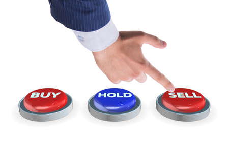 Concept of commercial choices between buying holding and sellingの写真素材