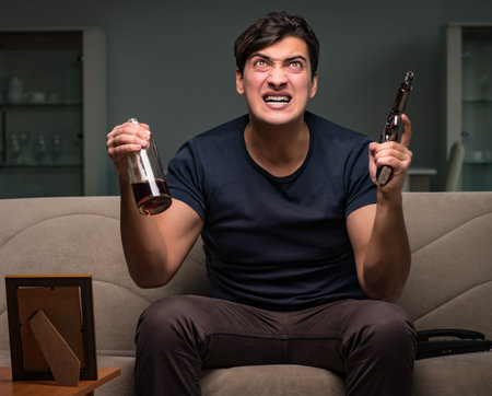 Desperate man thinking of suicideの写真素材