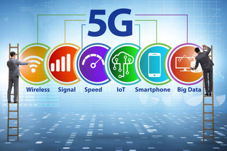 Concept of 5g fast networks with businessman
