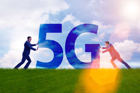 5G communication network concept with silhouettesの写真素材