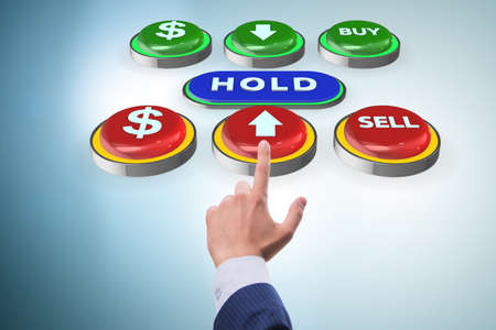 Concept of commercial choices between buying holding and sellingの写真素材