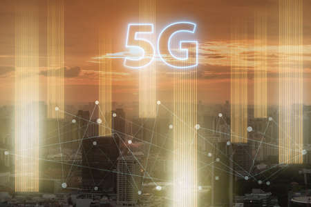 Concept of 5g networks in large citiesの写真素材