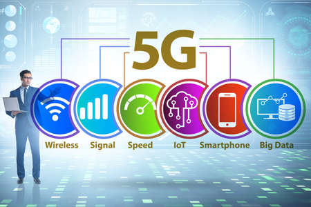 Concept of 5g fast networks with businessmanの写真素材