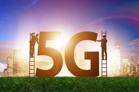 5G communication network concept with silhouettesの写真素材