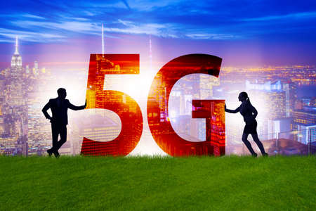 5G communication network concept with silhouettes
