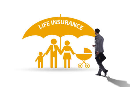 Life insurance concept with family under umbrella