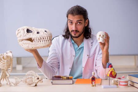Young male paleontologist in front of the whiteboardの写真素材