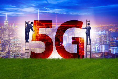 5G communication network concept with silhouettesの写真素材
