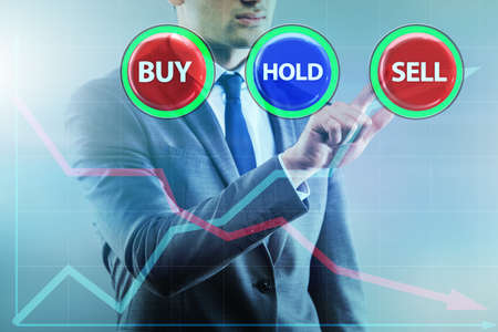 Concept of commercial choices between buying holding and selling