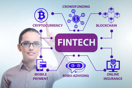 Businesswoman in financial technology fintech conceptの写真素材