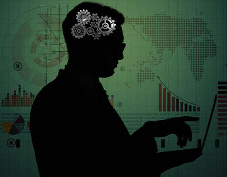 Artificial intelligence concept with man and laptopの写真素材