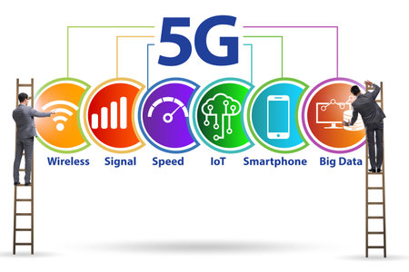 Concept of 5g fast networks with businessmanの写真素材