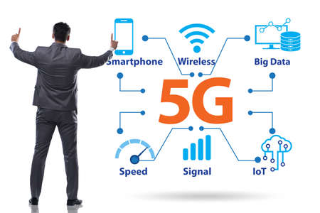 Concept of 5g fast networks with businessmanの写真素材