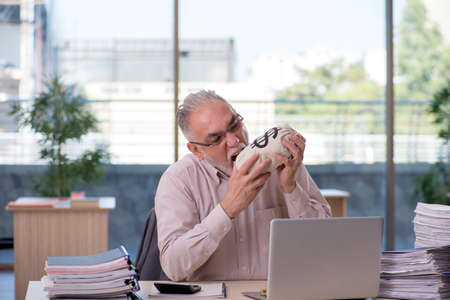 Old male bookkeeper in budget planning conceptの写真素材