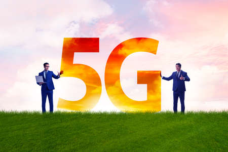 5G communication network concept with silhouettesの写真素材