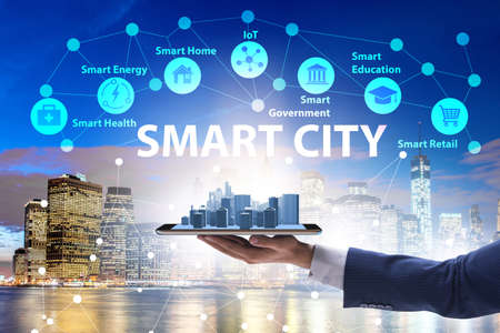 Businessman in smart city modern concept