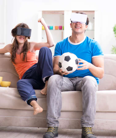 Man watching football on virtual reality vr glasses