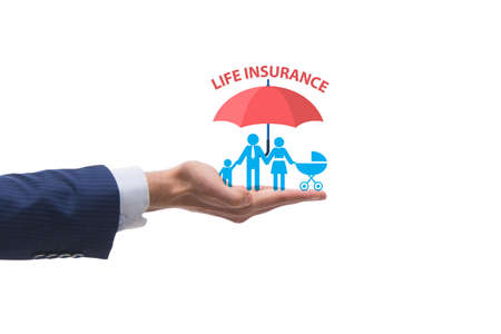 Life insurance concept with family under umbrellaの写真素材
