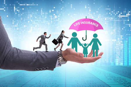 Life insurance concept with family under umbrellaの写真素材