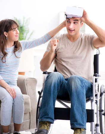 Disabled man with virtual glassesの写真素材