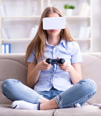 Young girl playing virtual reality games