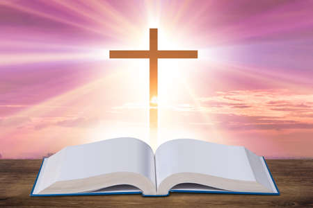 Religious concept with cross and bible bookの写真素材