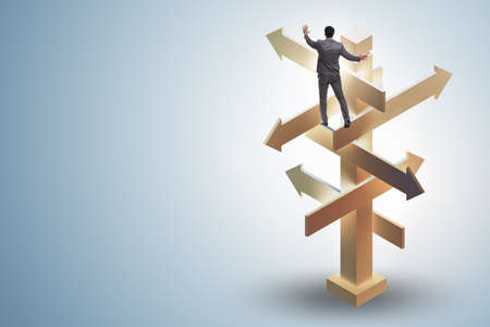 Businessman at the crossroads choosing strategy