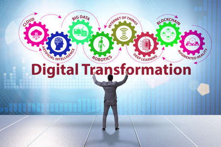 Concept of digital transformation with businessmanの写真素材