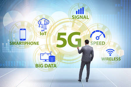 Concept of 5g fast networks with businessmanの写真素材