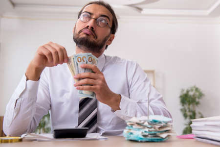 Young male bookkeeper in budget planning conceptの写真素材