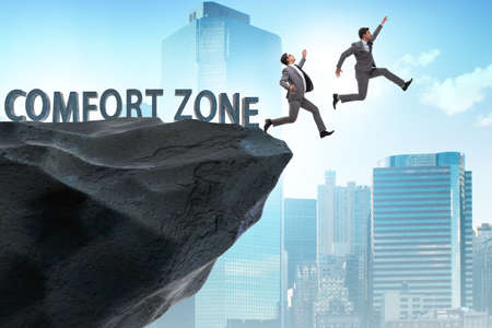 Businessman in the concept of stepping out of comfort zone