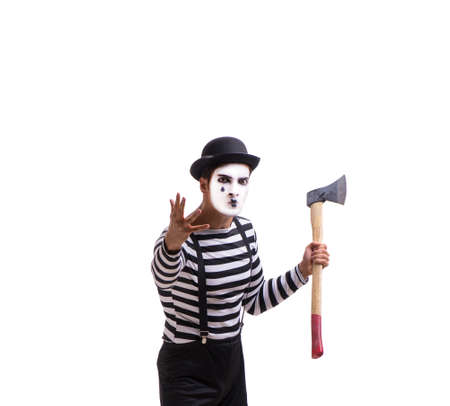 Mime with axe isolated on white backgroundの写真素材