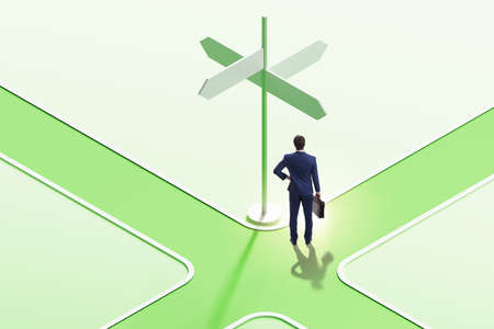 Businessman at the crossroads choosing strategy