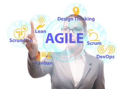 Agile concept with business people pressing buttonsの写真素材