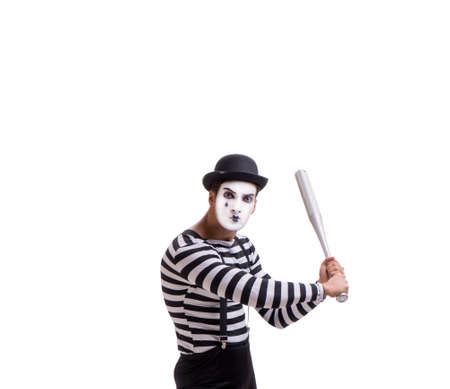 Mime with baseball bat isolated on whiteの写真素材
