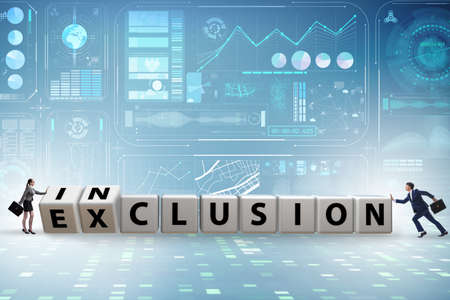 Business people turning cubes in inclusion and exclusion concept
