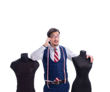 Male tailor isolated on white backgroundの写真素材